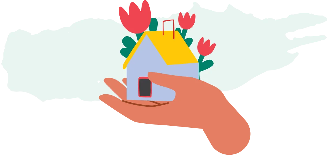 Hand with flowers and house
